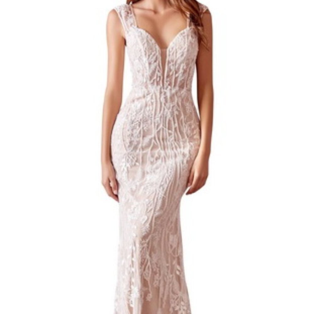 Andrea & Leo Couture Off White Embroidered Lace Column Wedding Gown